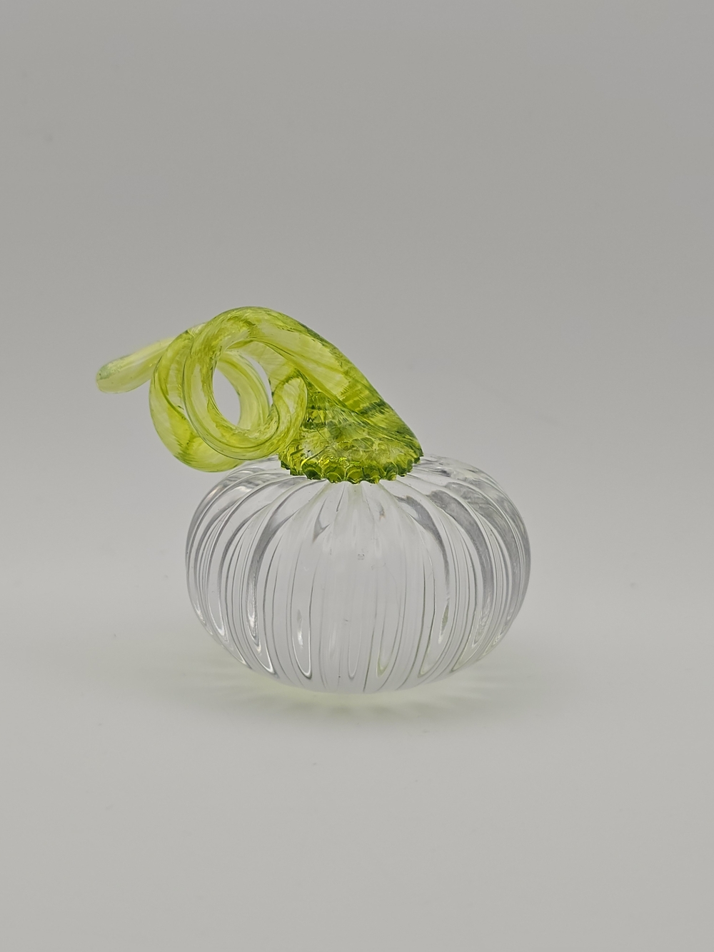 Clear Glass Mini Pumpkin Sculpture with Lime Green Stem